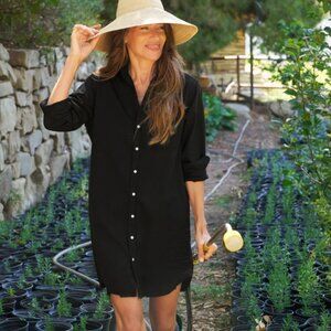 Frank and Eileen Mary Classic Shirt Dress Black Cotton Size Small